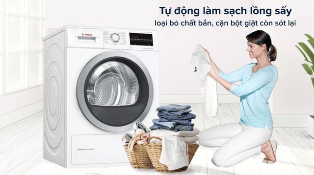 Máy sấy quần áo Bosch 9kg WTW85400SG sấy khô nhẹ nhàng, nâng tầm thương hiệu