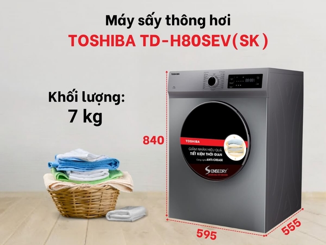 Máy sấy quần áo Toshiba 7kg TD-H80SEV(SK) lựa chọn hợp lý cho mọi gia đình