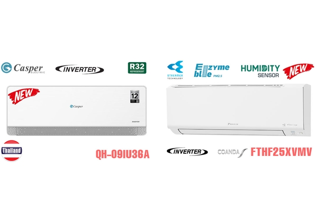 So sánh điều hòa Casper QH-09IU36A và Daikin FTHF25XVMV, điều hòa 2 chiều nào tốt hơn?