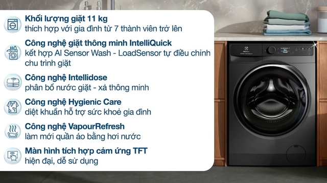 Máy giặt Electrolux 11kg EWF1142R9SC giặt sạch mọi vết bẩn, bảo vệ sức khỏe