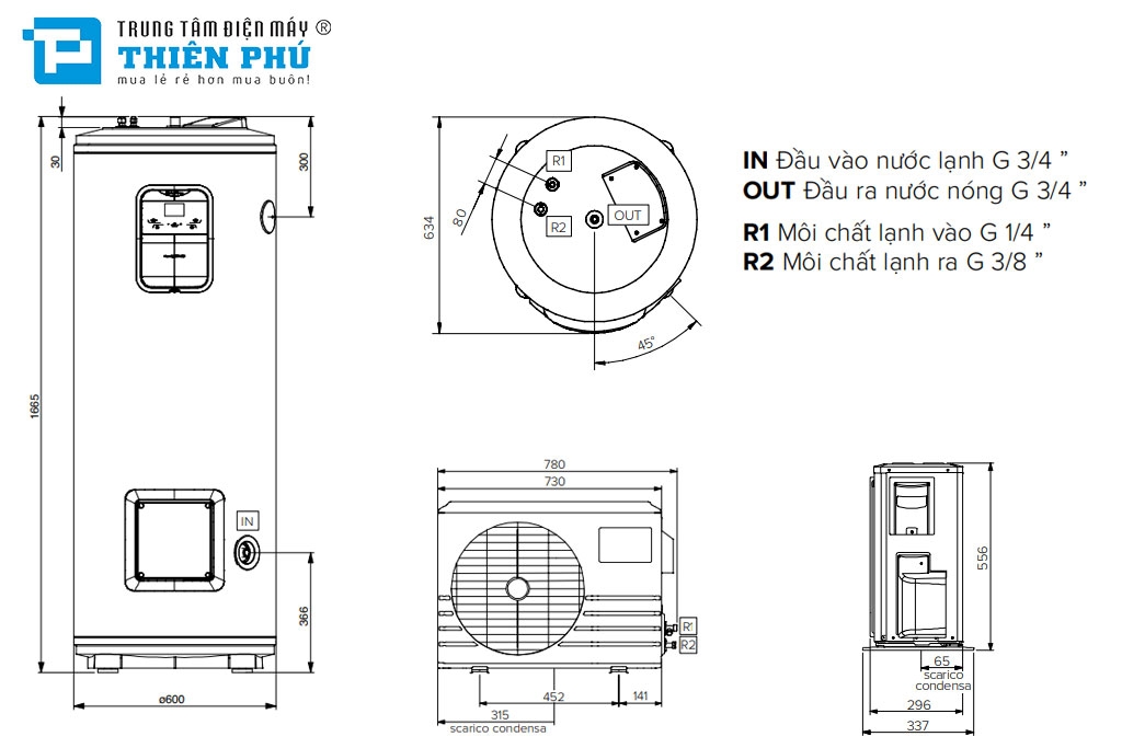 Máy Bơm Nhiệt Heat pump Ariston 270 Lít Nuos Split Inverter Wifi FS 270