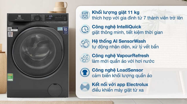 Tiết kiệm thời gian với máy giặt Electrolux 11kg EWF1143R7SC