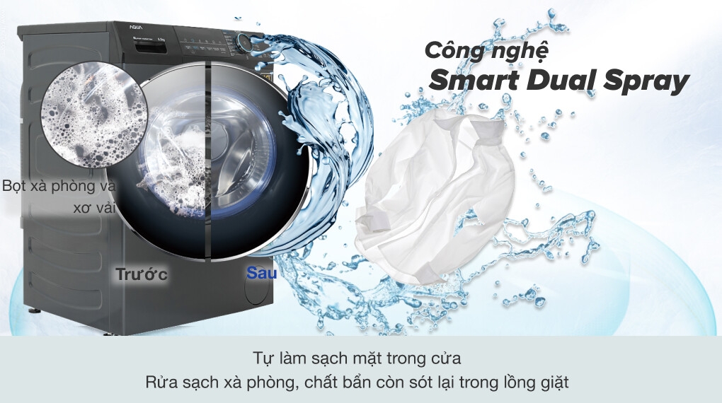 Máy Giặt Aqua Inverter 8.5Kg AQD-A852J.BK Giải Pháp Giặt Giũ Hiện Đại Cho Gia Đình 3–5 Thành Viên