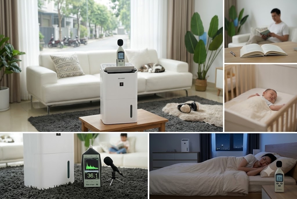 Máy hút ẩm Sharp DW-D12A-W chạy có ồn không? Đánh giá độ ồn thực tế