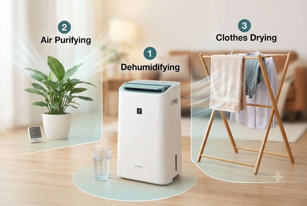 Mua 1 mà dùng được tới 3 chức năng với máy hút ẩm Sharp DW-E16FA-W