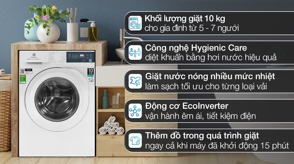 Giá 7.500.000đ : Máy giặt Electrolux 10kg cửa ngang EWF1024D3WC đáng đầu tư