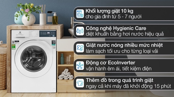 Giá 7.500.000đ : Máy giặt Electrolux 10kg cửa ngang EWF1024D3WC đáng đầu tư