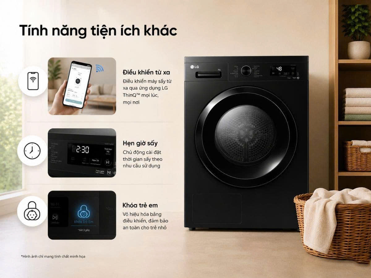 Máy sấy quần áo LG 9kg RB09NHP5O ứng dụng nhiều công nghệ thông minh và thiết thực