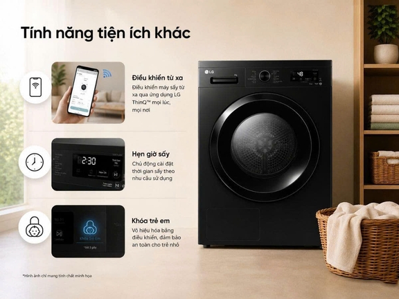 Máy sấy quần áo LG 9kg RB09NHP5O ứng dụng nhiều công nghệ thông minh và thiết thực