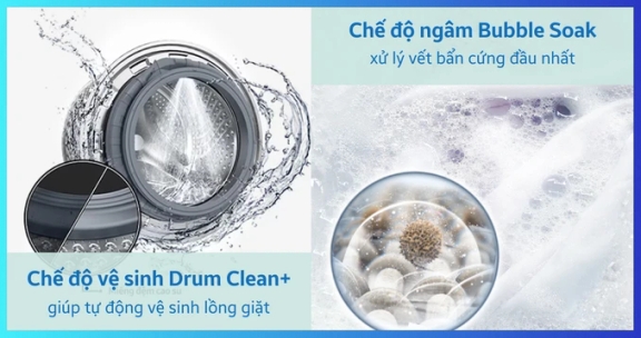 Bubble Soak trên máy giặt Samsung 14kg WW14BB944DGBSV: Đánh bật vết bẩn cứng đầu