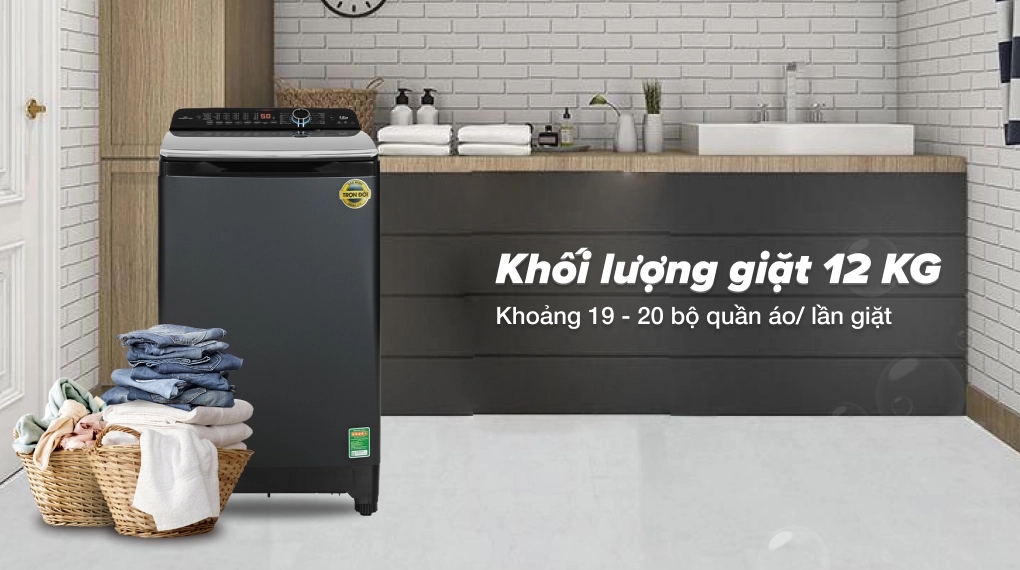 Máy giặt Aqua AQW-DR120HT.BK Inverter 12kg giặt sạch hiệu quả, tiết kiệm điện năng