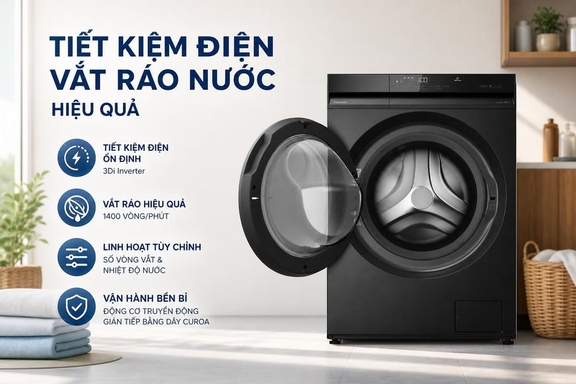 Máy giặt Panasonic NA-24VDW1 inverter 12kg giặt sạch thông minh, chăm sóc quần áo tối ưu