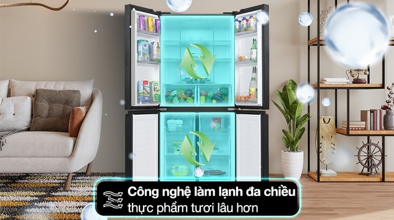 Tủ lạnh Aqua AQR-M536XA(GB) Inverter 469 lít thiết kế 4 cánh sang trọng, bảo quản thực phẩm tối ưu