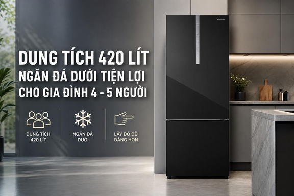 Tủ lạnh Panasonic NR-BX471XGKV Inverter 420 lít thiết kế hiện đại, bảo quản thực phẩm tối ưu