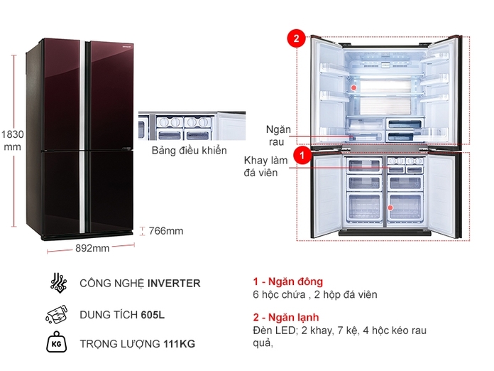 Những điều bạn chưa biết về tủ lạnh Sharp side by side inverter SJ-FX688VG-RD 605 lít