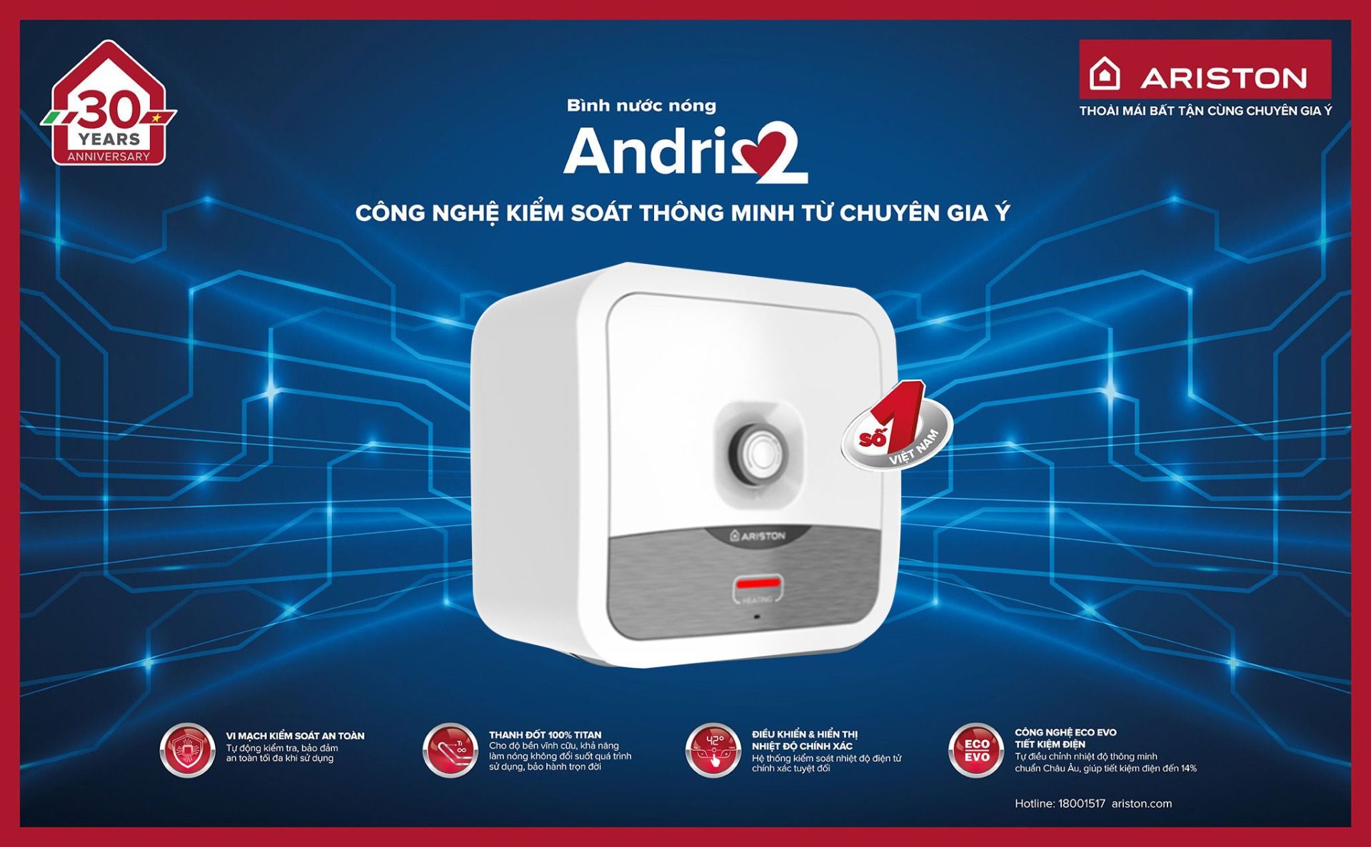  Bình nóng lạnh Ariston Andris2 15R mang nguồn sống đến cho nhà bạn