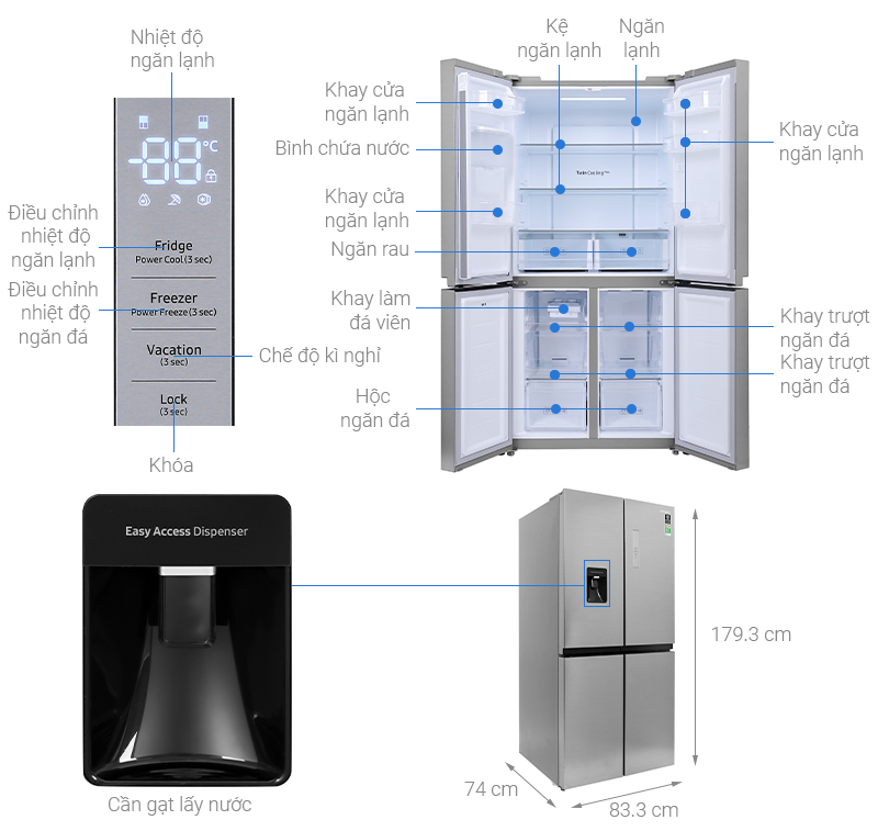 "Một số tính năng giống nhau ở tủ lạnh Sharp SJ-FXP480VG-CH và Samsung RF48A4010M9/SV