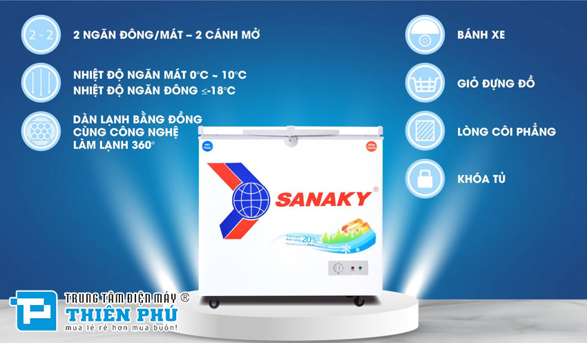 Tủ Đông Sanaky VH-2299W1 1 Đông 1 Mát 170 Lít