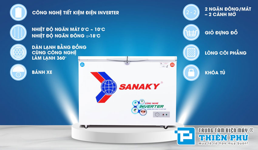 Tủ Đông Sanaky Inverter VH-2899W3 2 Ngăn 1 Ngăn Đông 1 Ngăn Mát 280 Lít