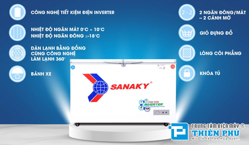 Tủ Đông Sanaky Inverter VH-3699W3 1 Ngăn Đông 1 Ngăn Mát 260 Lít