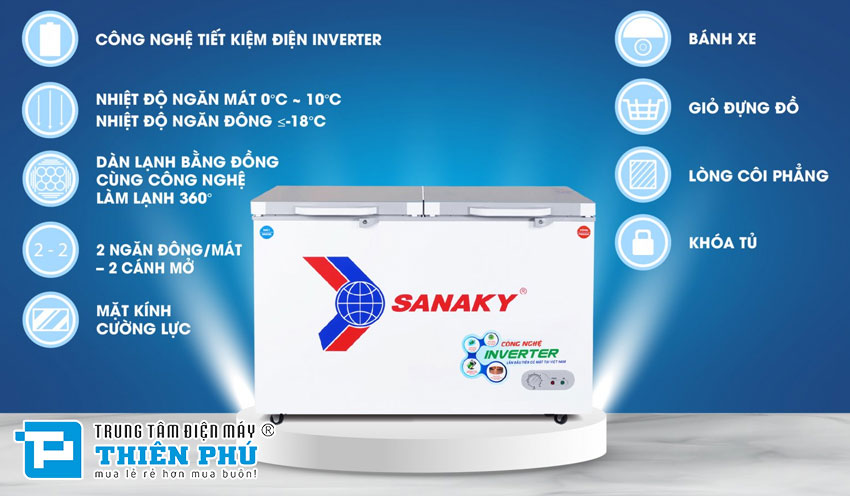 Tủ đông Sanaky Inverter 280 Lít 2 Ngăn VH-3699W4K Gas R600a