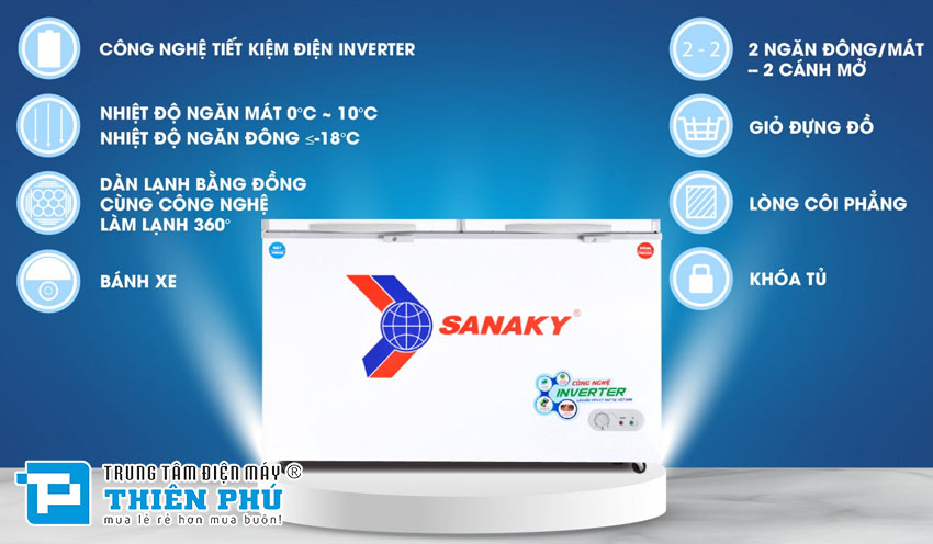 Tủ Đông Sanaky Inverter VH-5699W3 2 Ngăn 1 Đông 1 Mát 400 Lít