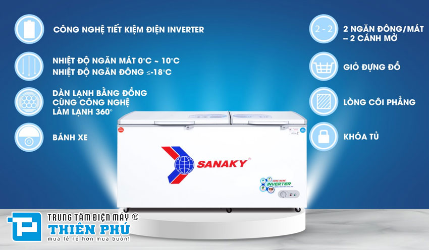 Tủ Đông Sanaky Inverter VH-6699W3 2 Ngăn 1 Đông 1 Mát 500 Lít