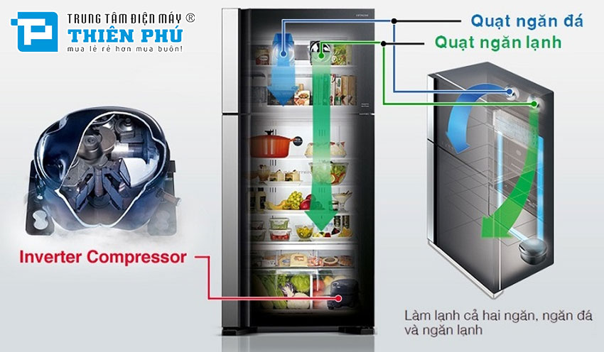 Tủ Lạnh Hitachi Inverter 339 Lít R-FG450PGV8(GBK) 2 Cánh