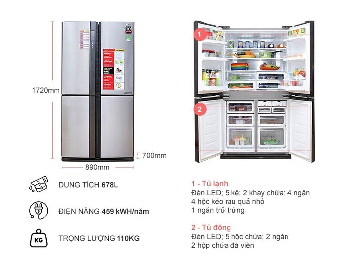 Đánh giá ưu điểm Tủ Lạnh Sharp Inverter SJ-FX631V-SL 4 Cánh 626 Lít