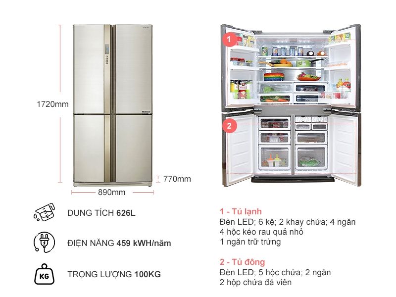 Nên mua tủ lạnh Sharp side by side SJ-FX630V-BE 556 lít tại Thiên Phú