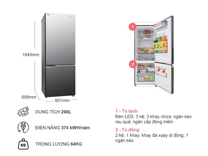 Đánh giá mẫu tủ lạnh Panasonic Inverter 290 lít NR-BV328GMV2