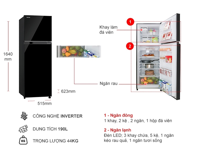 Tìm hiểu tủ lạnh Toshiba Inverter GR-B31VU(UKG) 2 Cánh 253 Lít
