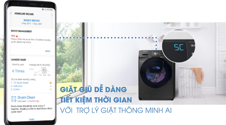 Những tính năng hiện đại trên máy giặt sấy Samsung WD19N8750KV
