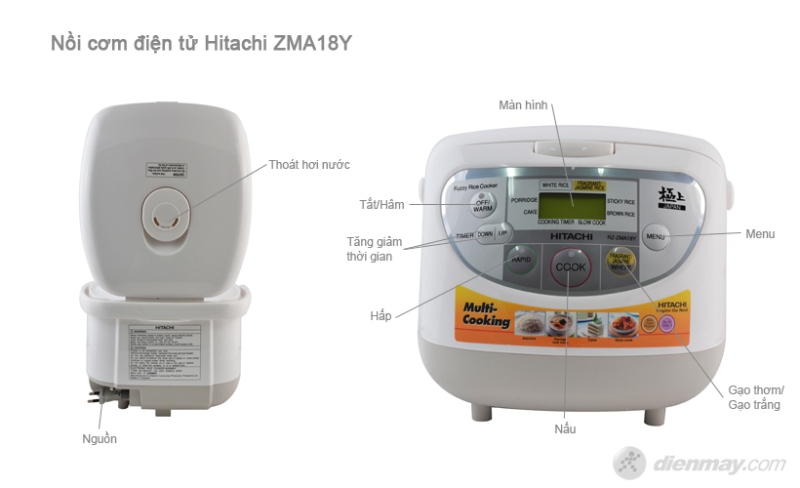 So sánh 2 nồi cơm điện Hitachi ZMA18Y và RZ-D18XFY(GWH) 1.8 lít
