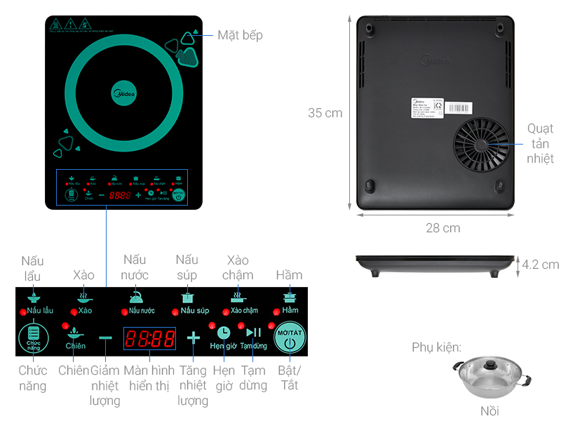 Một số yếu tố quan trọng về bếp từ đơn chính hãng Midea MI-T2120DD