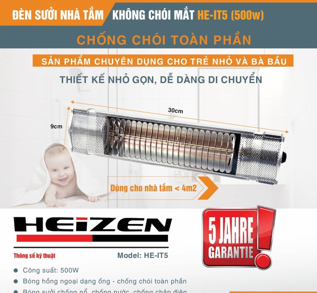 Đèn sưởi nhà tắm  Heizen HE-IT5 giá rẻ - không chói mắt , an toàn tuyệt đối cho sức khỏe của bạn