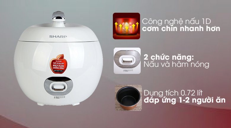 Nồi cơm điện Sharp KS-A08V-WH 0.72 lít nhỏ gọn siêu xinh