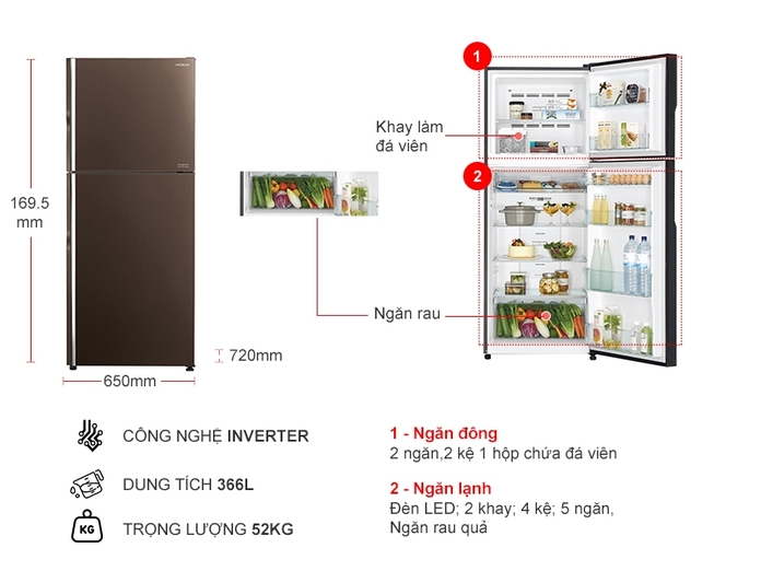So sánh tủ lạnh Hitachi inverter 336 lít R-FG480PGV8(GBW) và R-FVX480PGV9(MIR)
