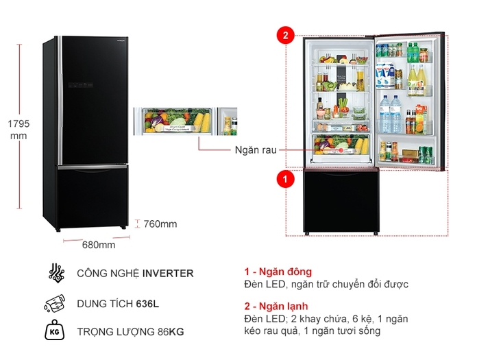 Sự khác biệt ở hai model tủ lạnh Hitachi 2 cánh R-B505PGV6(BSL) và R-FVX510PGV9(MIR)