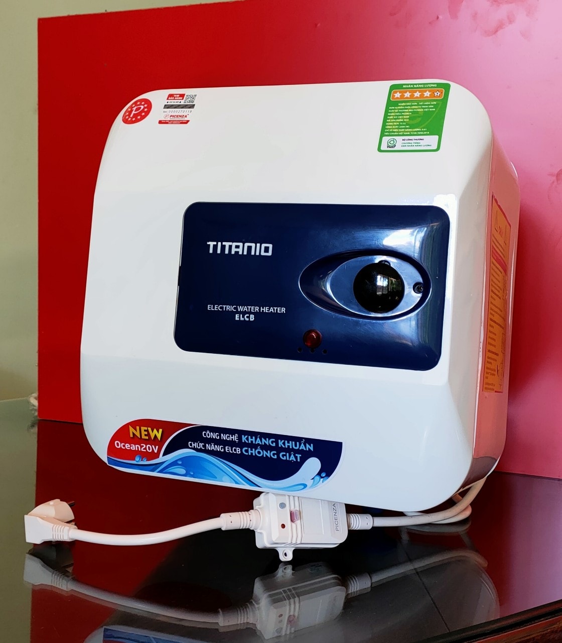 Bình Nóng Lạnh Picenza Titanio T20V có thanh đốt kép đun nước nóng siêu nhanh