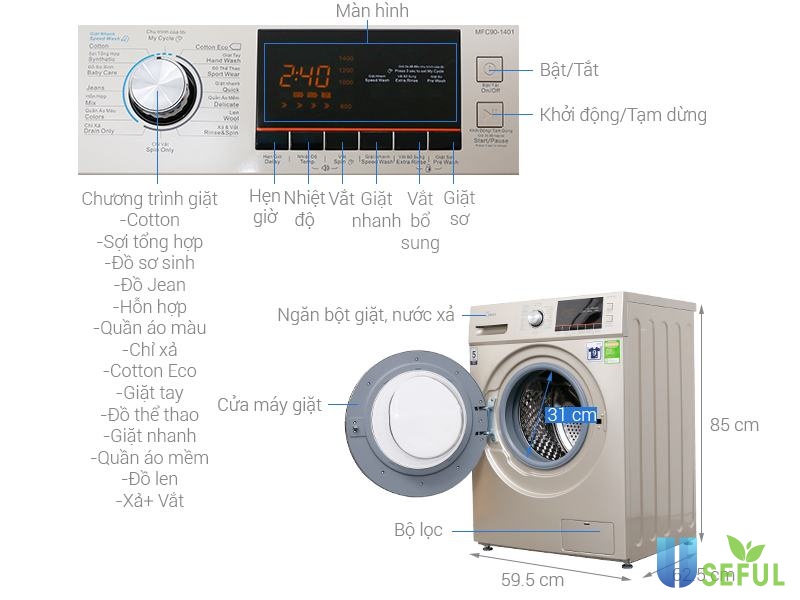 Đánh giá máy giặt midea MFG90-1200 lồng ngang 9kg với tính năng vượt trội