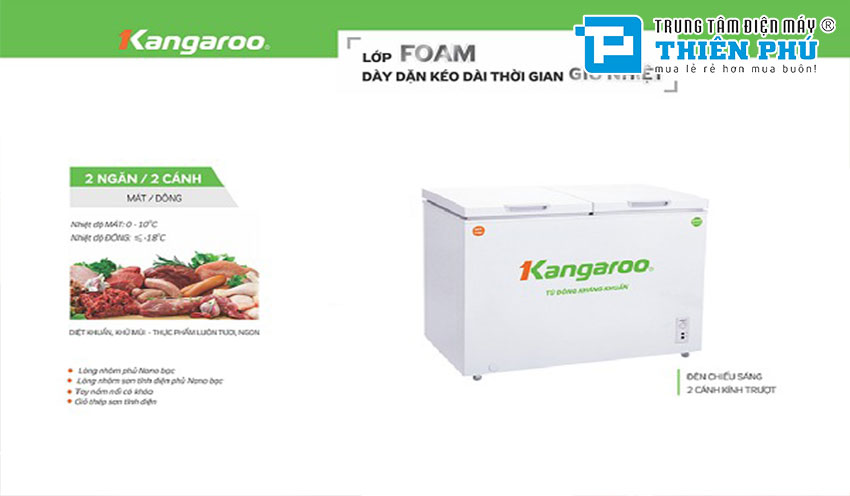 Tủ Đông Kangaroo Dàn Đồng KG236C2 2 Ngăn 2 Cánh 236 Lít