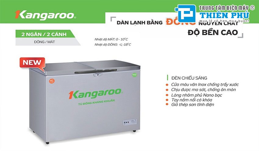 Tủ Đông Kangaroo Dàn Đồng KG418VC2 2 Ngăn 2 Cánh 418 Lít