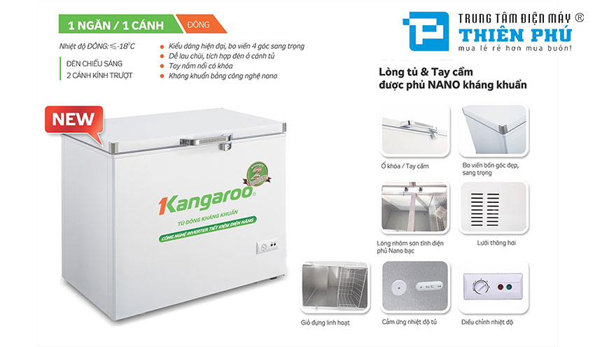 Tủ Đông Kangaroo Inverter Dàn Đồng KG428IC1 1 Ngăn 428 Lít