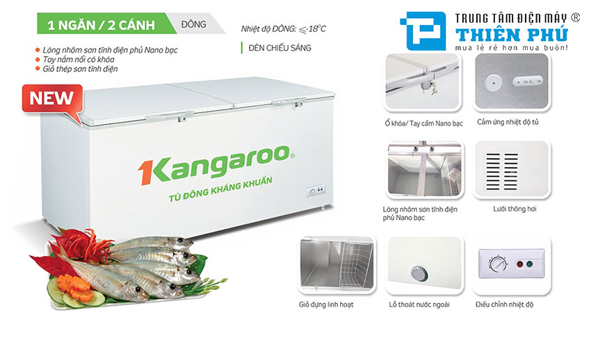 Tủ Đông Kangaroo Dàn Đồng KG1009C1 1 Ngăn 2 Cánh 1000 Lít