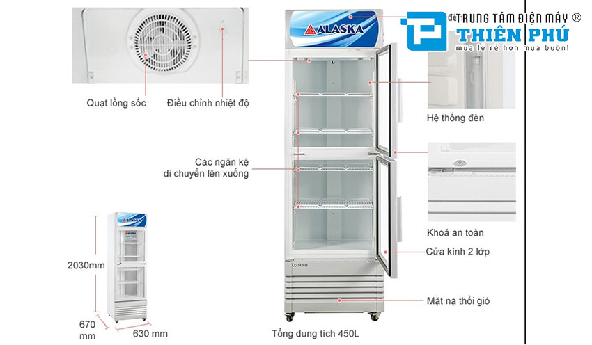 Tủ Mát Alaska 2 Cánh LC-743DB 450 Lít Dàn Nhôm