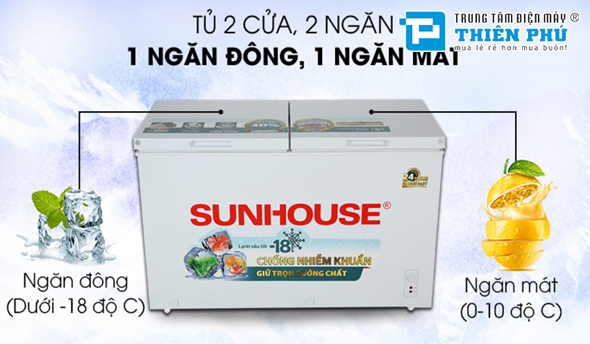 Tủ Đông Sunhouse 2 Ngăn 2 Cánh 255 Lít SHR-F2362W2