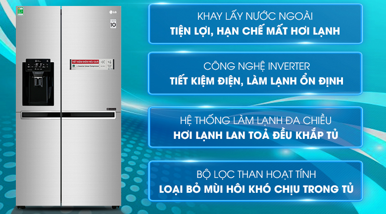 Tìm hiểu thêm về chiếc tủ lạnh LG GR-D247JDS Side By Side Inverter 601 Lít có điểm gì nổi bật.