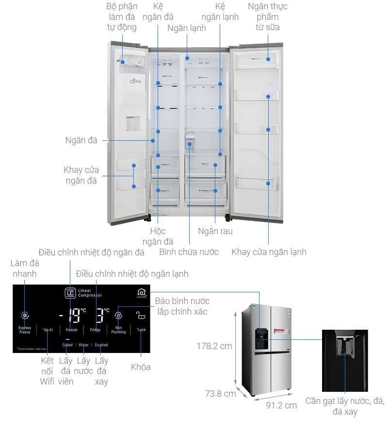 Tìm hiểu thêm về chiếc tủ lạnh LG GR-D247JDS Side By Side Inverter 601 Lít có điểm gì nổi bật.