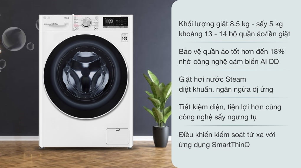 Đánh giá máy giặt sấy LG FV1408G4W 8.5 Kg có tốt không?